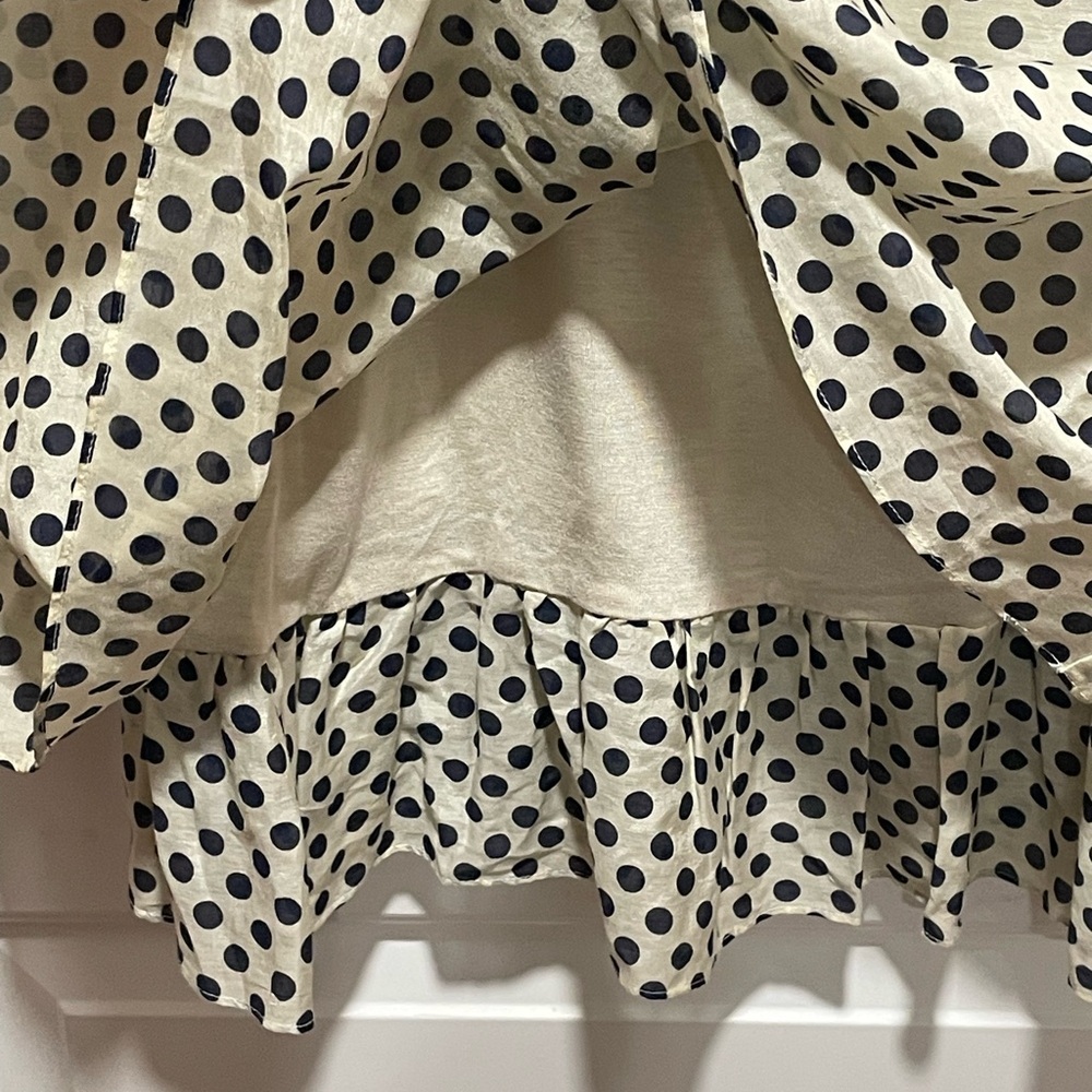 Boutique Silk Blend Matty M Size M Cream Navy Polka Dot Coquette Midi Dress - Picture 4 of 9